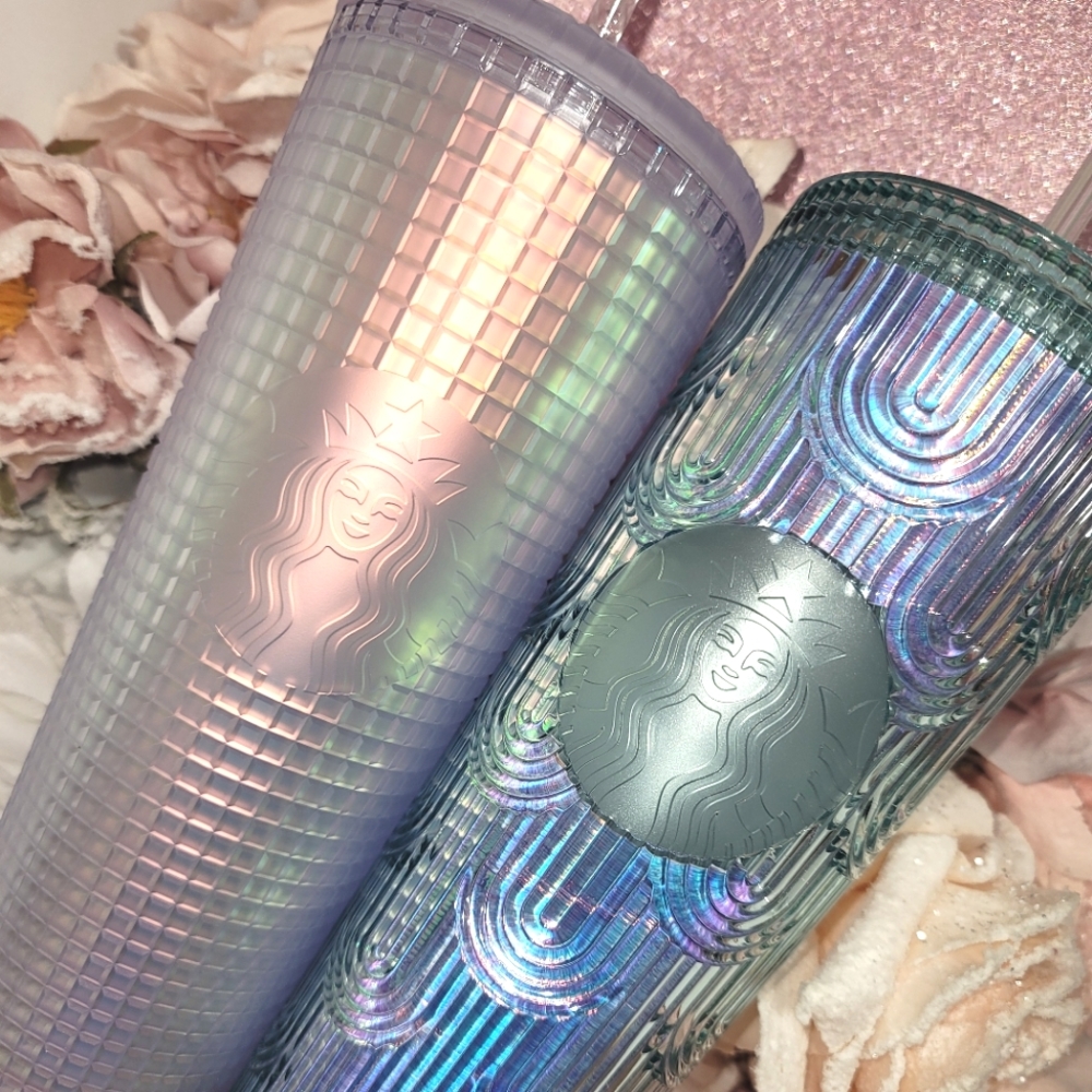 NEW Starbucks Iridescent Mermaid Scales & Grid 2022 Cold Cup Tumbler Venti Bundl